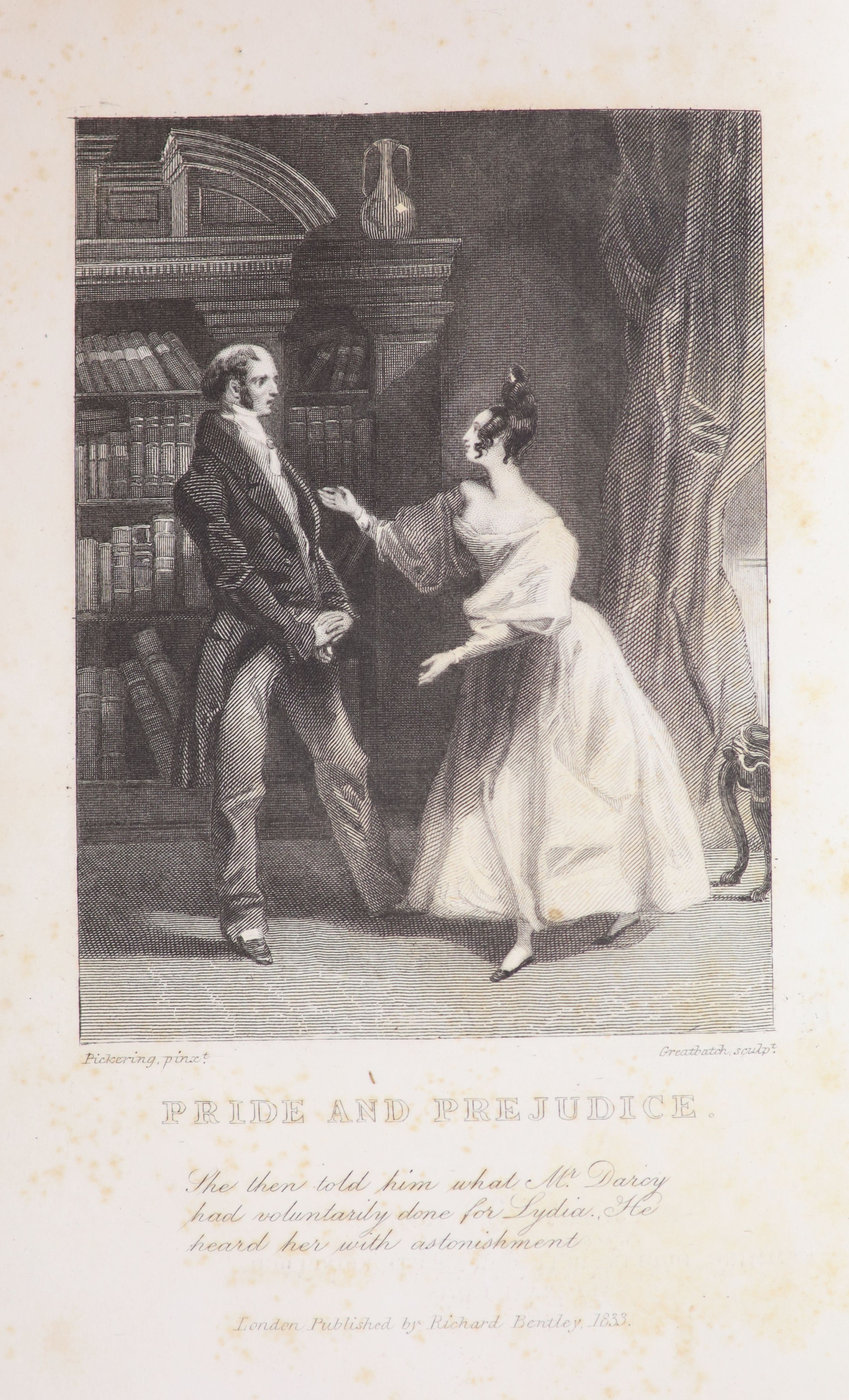 Austen, Jane - (Collected Novels), 5 vols, 1st editions of Bentley’s Standard Novels Edition, pictorial engraved and printed title and frontispiece to each volume, mid/later 19th calf and marbled boards, gilt-ruled and d